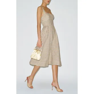 Reformation Roma Linen Sundress in Dunes Check at Nordstrom, Size 12