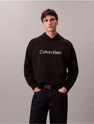 Calvin Klein Mens Standard Logo Terry Hoodie - Black - S