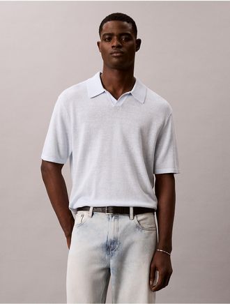Calvin Klein Mens Linen Blend Polo Sweater - Light/Pastel Blue - 2XL