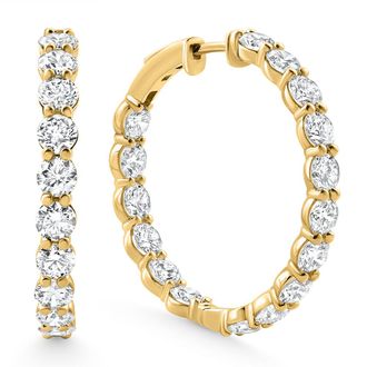 Pompeii3 7Ct TW Round Diamond Inside Outside Hoops Vault Lock 14k Yellow Gold Lab Grown Size: 1 Tall