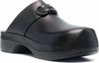 Ferragamo Womens Gancini Leather Clogs In Black