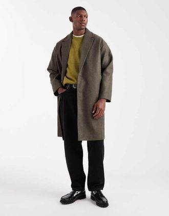 Only & Sons Cappotto lungo kaki testurizzato con spalle scese-Verde
