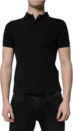 Dolce & Gabbana Geborduurd Logo Poloshirt - Heren - Polos - Zwart - XS - Katoen - Tops