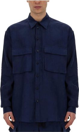 Dolce & Gabbana Shirt Met Zakken - Heren - Casual Overhemden - Blauw - L - Linnen - Overhemden