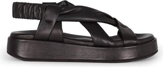 Cortana Platte Sandalen - Dames - Sandalen - Zwart - 38 EU - Leer - Schoenen