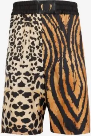 Roberto Cavalli Mixed Animal-Print Silk Shorts, Brand Size 48 ( US Size 32 )