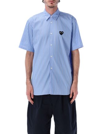 Comme Des Gar&ccedil;ons Black Heart Striped Short Sleeve Shirt