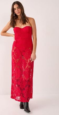 NASTY GAL Lace Bandeau Sheer Maxi Dress in Red at Nordstrom, Size 10
