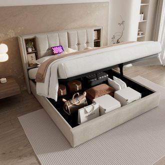 Matteo Super King Bed Frame with Large Storage Space in Cream
