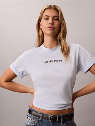 Calvin Klein Jeans Calvin Klein Womens Calvin Klein Logo Graphic Boxy Tee - Light/Pastel Blue - XL