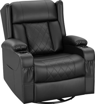 Woltu Woltu Sill&oacute;n Reclinable Ajustable Con Reposapi&eacute;s Para Sala De Estar Y Dormitorio, Giro De 360&deg; Con Funci&oacute;n De Balanceo, Bolsillos Y Portavasos, Poliur