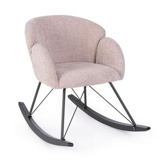 Konte Design Sill&oacute;n de tela efecto boucl&eacute; rosa, base de madera de caucho