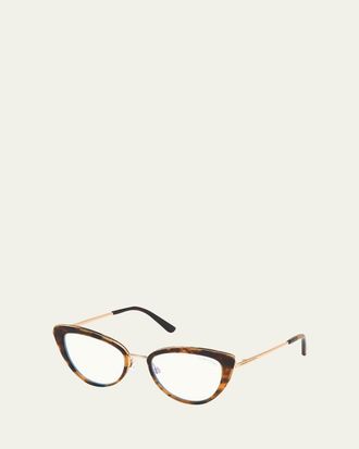 Tom Ford Blue Block Metal Cat-Eye Optical Frames