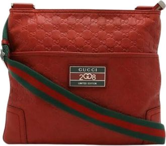 Gucci Pre-owned Leather Sherry Line Messenger Bag - Dames - Vintage Schoudertas - Rood - ONE Size - Leer - Vintage