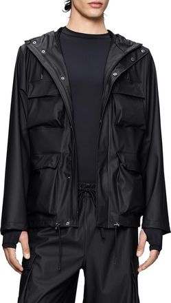 Rains Waterproof Cargo Hooded Rain Jacket in Black at Nordstrom, Size X-Large