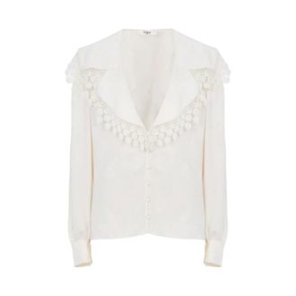 Chlo&eacute; Maxi-collar Blouse in Silk Jacquard & Lace