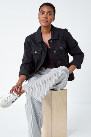 Roman Stripe Wide Leg Stretch Trousers