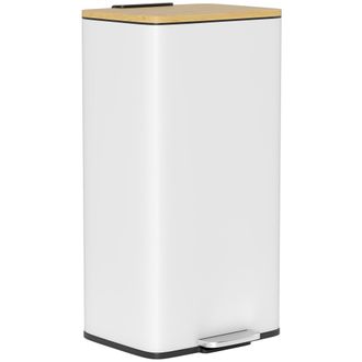 OEM Cubo De Basura Cocina Con Pedal 20l Tapa Cierre Suave Cubo Interior Extra&iacute;ble 29,5x29,5x56,8 Cm Blanco Y Natural