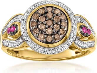 Ross-Simons Brown, White and Red Diamond Ring in 18kt Gold Over Sterling