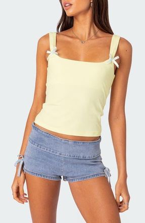 Edikted Lola Bow Rib Tank in Yellow at Nordstrom, Size X-Small