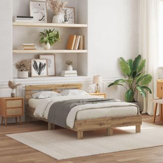 Berkfield Home Oak Bed Frame Artisan Oak Engineered Wood 120 x 190 cm Durable in Beige