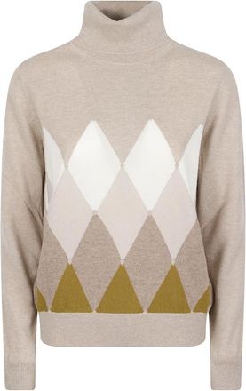Ballantyne Klassieke Diamant Trui met Col - Dames - Coltruien - Beige - M - Kasjmier - Truien & Vesten
