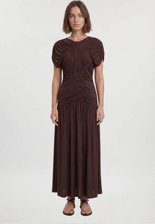 Karen Millen Ruched Jersey Maxi Dress in Chocolate at Nordstrom, Size Medium