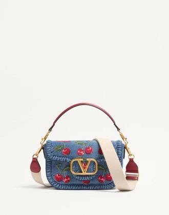 Valentino Garavani Valentino Garavani Alltime Denim Shoulder Bag With Cherryfic Embroidery Wo