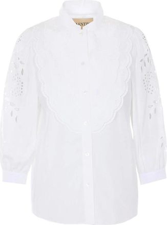 Valentino Garavani Geborduurd Katoenen Popeline Shirt - Dames - Overhemden - Wit - S - Katoen - Overhemden