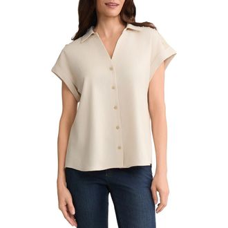 Jones New York Lace Detail Linen Blend Button-Up Shirt in Natural Stone at Nordstrom, Size X-Large