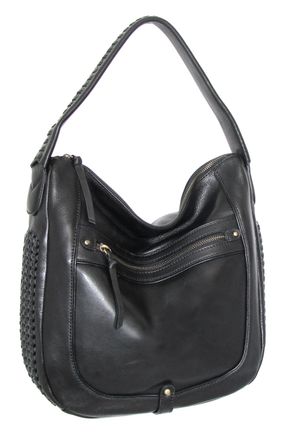 Nino Bossi Vintage Leather Woven Accent Hobo in Black