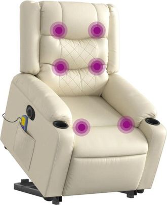 vidaXL Vidaxl - Sill&oacute;n De Masaje Elevable El&eacute;ctrico Cuero Sint&eacute;tico Crema