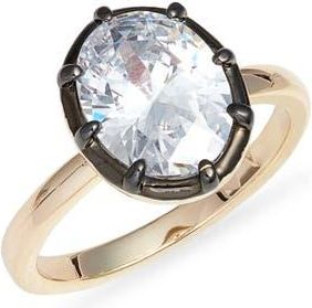 Nordstrom Georgian Oval Cubic Zirconia Cocktail Ring in Clear- Black- Gold at Nordstrom, Size 7