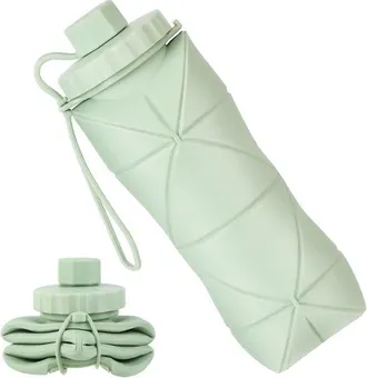 OEM Botella De Viaje Plegable De Silicona De 600 Ml (20 Oz), Reutilizable, A Prueba De Fugas, Sin Bpa, Botella Deportiva Plegable, Color Verde