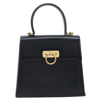 Ferragamo Gancini Convertible Top Handle Leather Black Leather Handbag (Pre-Owned)