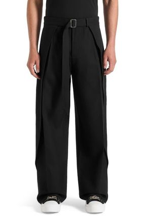 Mani&egrave;re De Voir Charles Wide Fit Wrap Leg Tailored Trousers in Black at Nordstrom, Size 38
