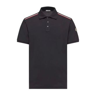 Moncler Polo Shirts, male, Blue, Size: 2XL Tricolor-Trimmed Cotton Piquet Polo Shirt