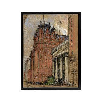 Artery8 Joseph Pennell New York City Hotel Street View Framed Canvas Art Print in Brown | Size: W24 x H32