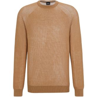 HUGO BOSS Mens Crew Neck Raglan Sleeve Long Sweater in Medium Beige - Size X-Large