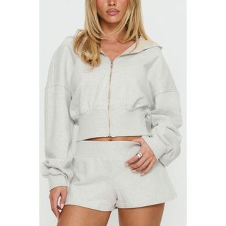 Princess Polly Daytime Blouson Crop Hoodie in Snow Marle at Nordstrom, Size 10
