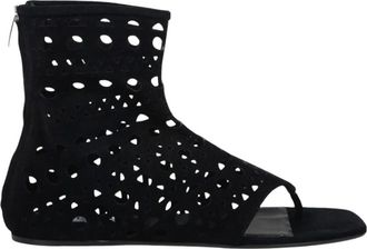 Alaia Schoenen, Dames, Zwart, 37 EU, Leer, Neo Vienne Hoge Platte Sandalen