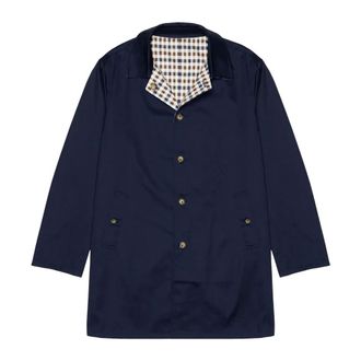 Aquascutum Single-Breasted Coats, male, Blue, Size: 3XL Archival Reversible Mid Coat