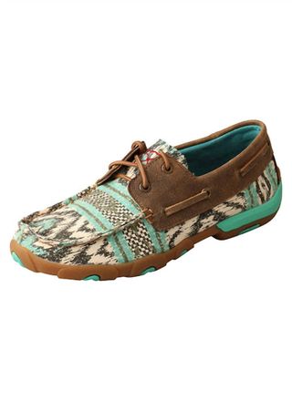 Twisted X Boots Womens Boat Shoe Drivng Moccasin In Teal/grey Bomber