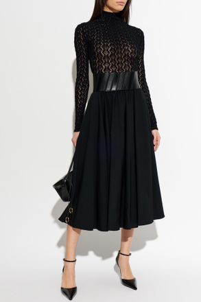 Alaia Skirt With Leather Inserts At The Waist, Womens, Black