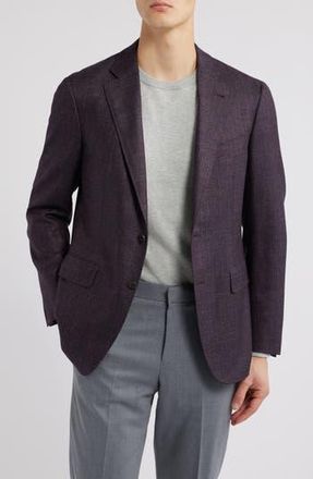 Canali Kai Trim Fit Slub Wool & Silk Blend Herringbone Sport Coat in Purple at Nordstrom Rack, Size 46 Us / 58 Eu Regular