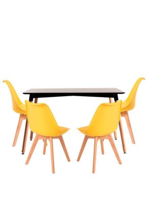Regalos Miguel Regalos Miguel - Conjuntos De Mesa Y Sillas - Conjunto Mesa Tower Rectangular 120 X 80 Cm Negra Y Pack 4 Sillas Synk Basic - Amarillo