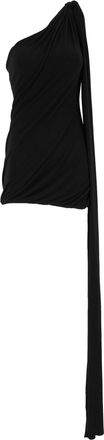 Eleh Black Draped Sleeve Ruched One-Shoulder Fitted Top