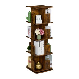 Relaxdays Relaxdays - Estanter&iacute;a Para Libros, Giratoria 360 Grados, 4 Niveles, Dise&ntilde;o Industrial, 125,5x39x39 Cm, Librer&iacute;a, Marr&oacute;n