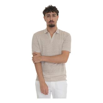 Gran Sasso Polo Shirts, male, Beige, Size: 2XL Light Linen Polo Shirt with Vents