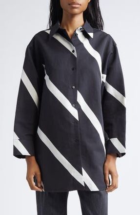 Marimekko Heitto Basso Cotton & Linen Button-Up Shirt in Black Off White at Nordstrom Rack, Size 6 Us / 36 Eu